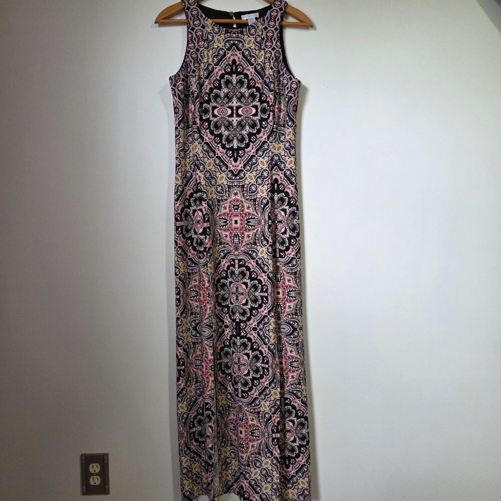 London Times Sleeveless Maxi Dress in Black, Pink, Cream